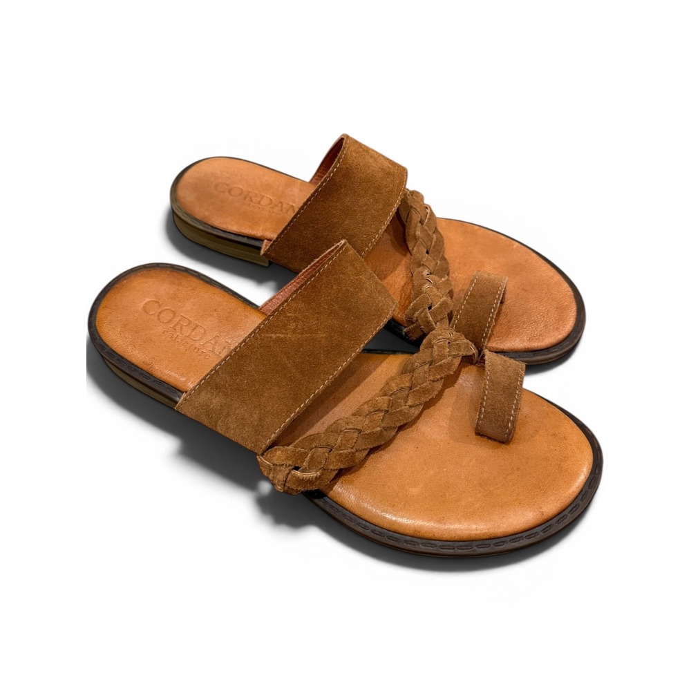 Cordani Flavia Suede Leather Braid Toe Ring Flat Sandals Spain Brown Comfort 7.5